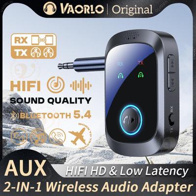 2 in 1 Bluetooth 5.4 Sender Empfänger Multipoint Dual Stream Stereo 3,5mm AUX Flugzeug Audio Drahtloser Adapter mit Mikrofon für TV PC Auto Flugzeug