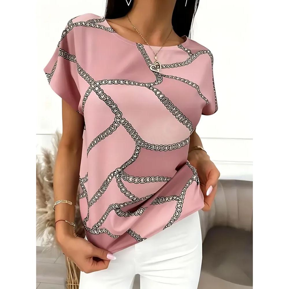 Fashion Striped Printed Women s Top Comfortable Versatile Short-sleeved Casual T-shirt Breathable Simple T-Shirts Women’s XS