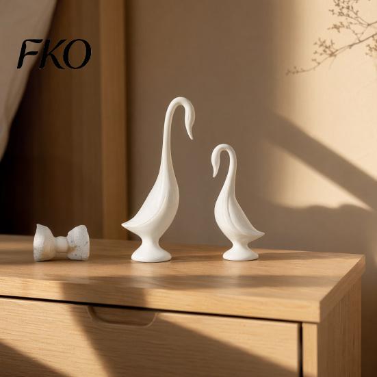 Niche Art Gift 2Pcs 3D Printed Swan Figurine, Artistic Sculpture with Stable Base, Decorative Double Ornament Ornaments, Minimalist Animal for