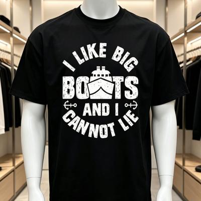 Cotton I Like Big Boats and I Cannot Lie Funny Cruise Ship Unisex T-Shirt Unisex's Black Vacation Crew Neck Short Sleeve Holiday