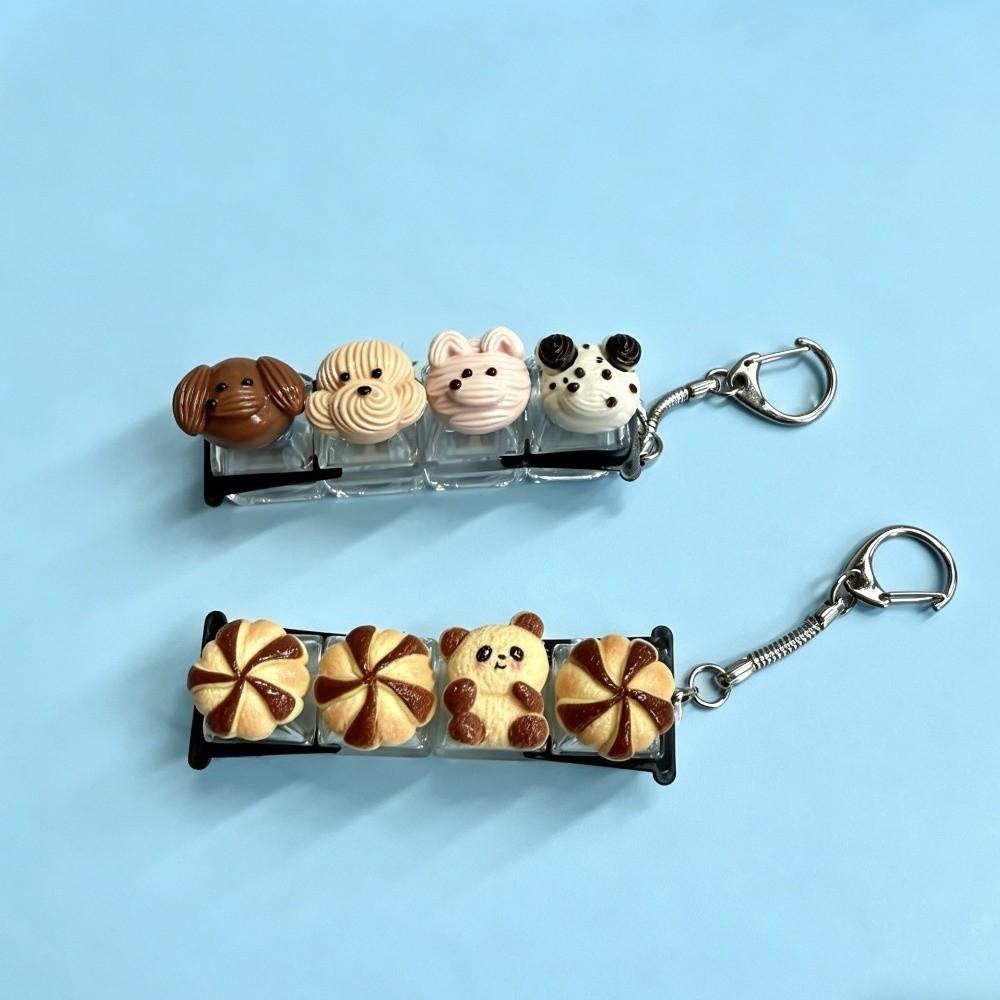 Finger Button 4 Key Mechanical Keychain Pressable Toy Mini Bread Model Pendant  Kids Gift