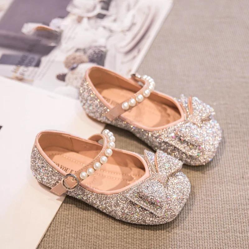 Barnskor Barn Ballerinaskor 2025 Flickor Prinsessko Mjuk Sula Balettdansskor Vattendiamant Små Läderskor Mary Jane-skor