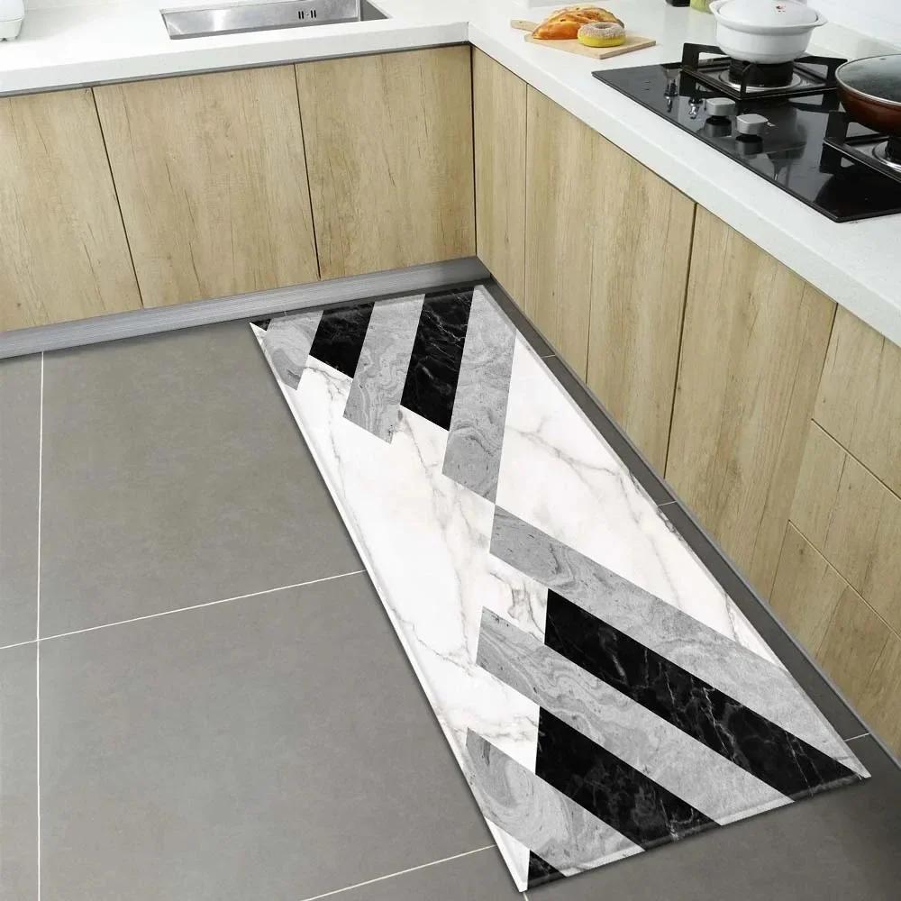 Non Slip Washable Light Luxury Geometric Texture Runner Mat Marble Pattern Rug for Kitchen Hallway Corridor Home Decor Floor