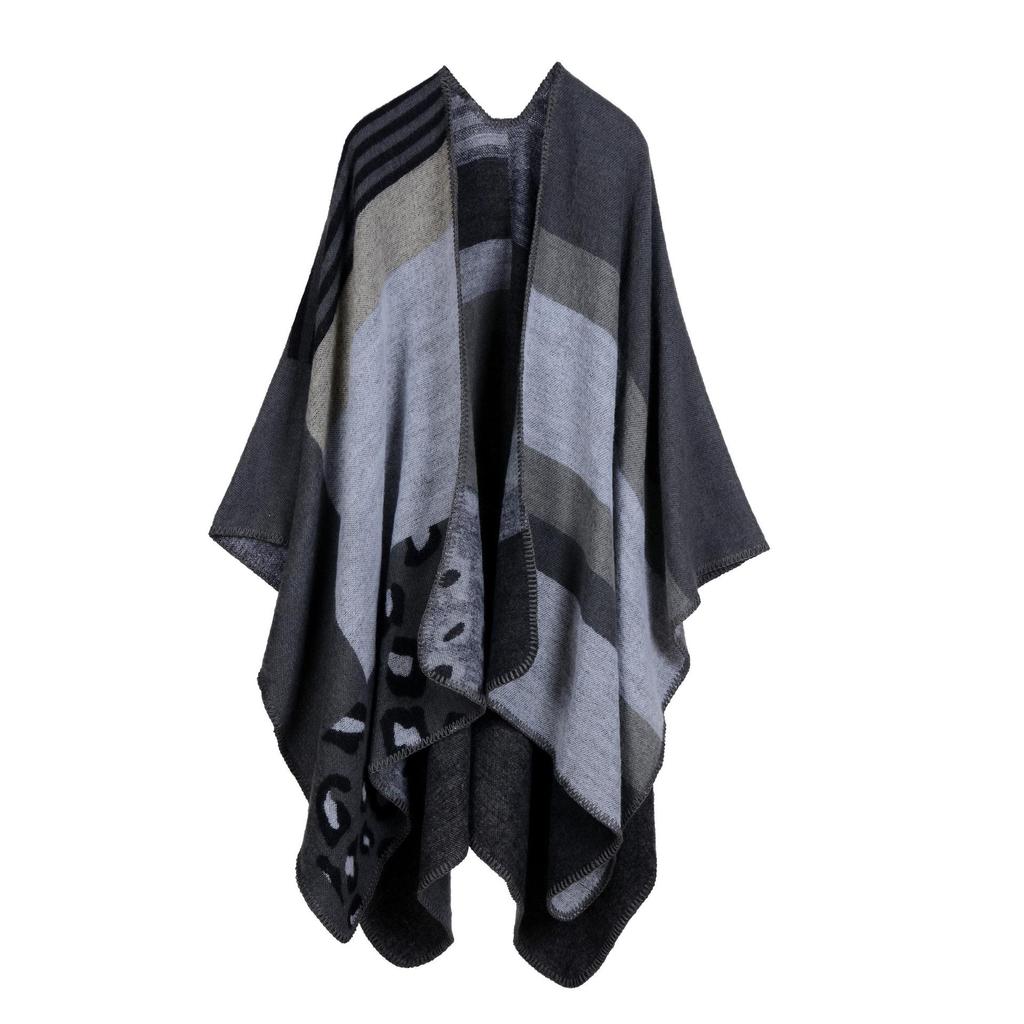European & American Fashion Jacquard Shawl: Autumn/Winter Warm, Imitation Cashmere, Slit Design, Thickened, Trendy Shoulder Wrap