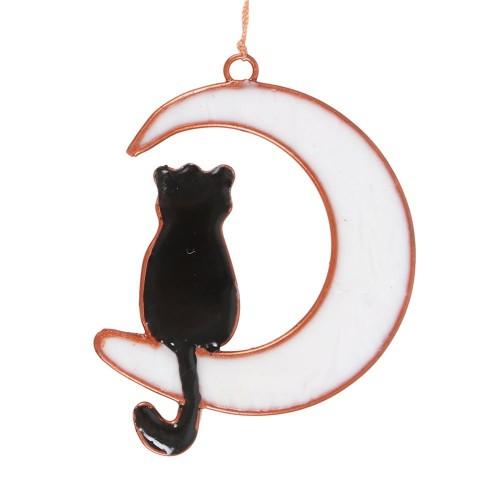 Something Different Cat Sitting On Crescent Moon Suncatcher