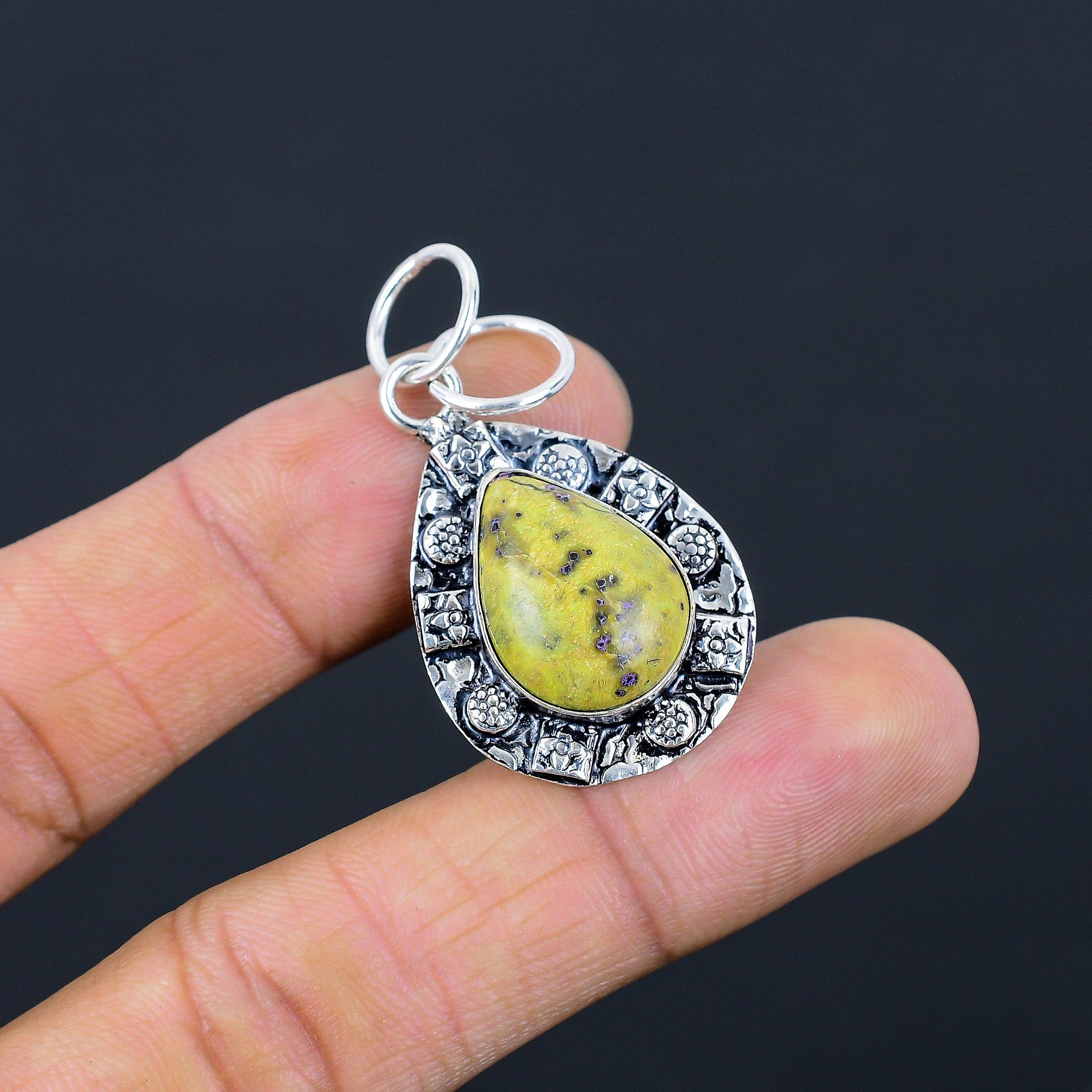 

Серебряный кулон-подвеска грушевидной формы с натуральным антлантизитом для жены, этнический, бохо, уникальный, ручной работы