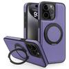 For iPhone 15 Pro Case with Ring Kickstand Compatible with MagSafe PU Leather Back Cover