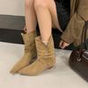 Heel Pointed Suede Pile Boots Medium Knight Boots Women's Boots 2025 Fall/Winter Western Cowboy Skinny Boots