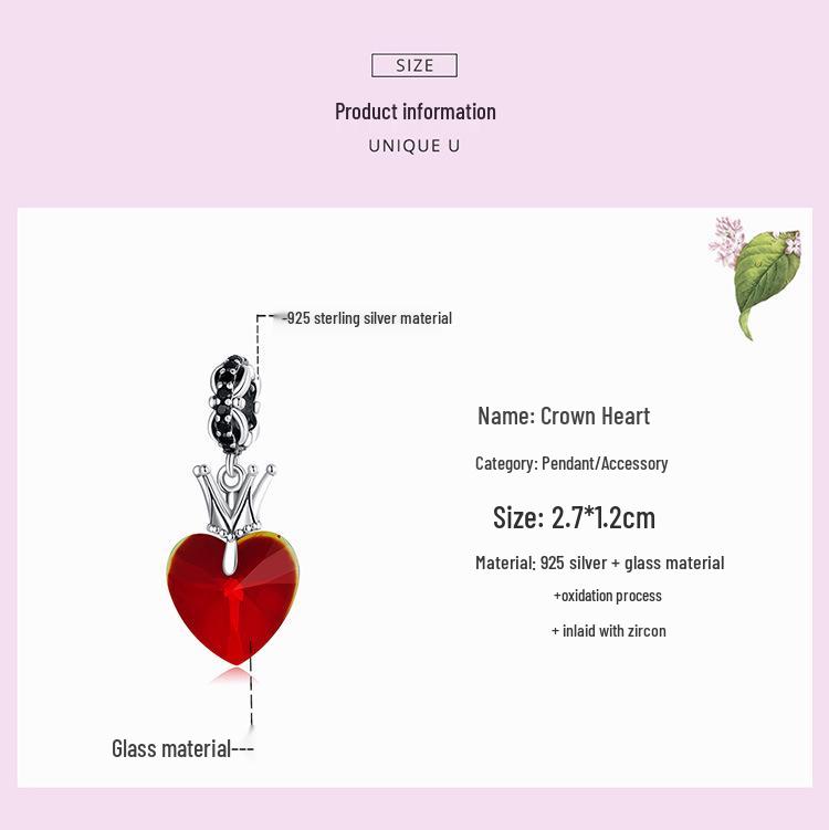Silver Ziyun Retro Crown Love Pendant in Sterling Silver - Queen Style Fashion DIY Beaded Accessory (Model: SCC2247)