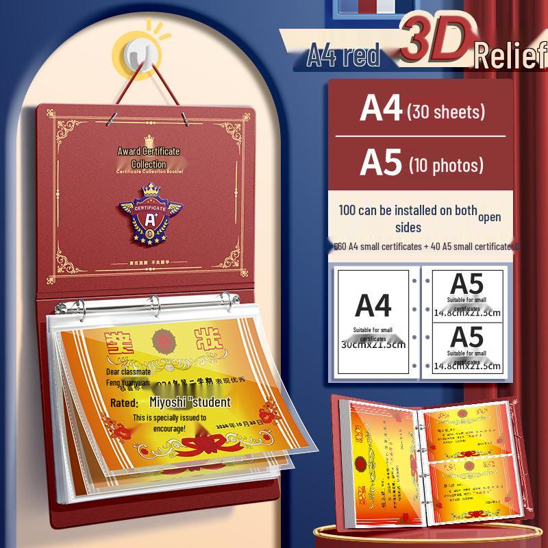 Student Certificate and Document Book - Thick A4/A3/A5 Storage for Test Papers and Honors
