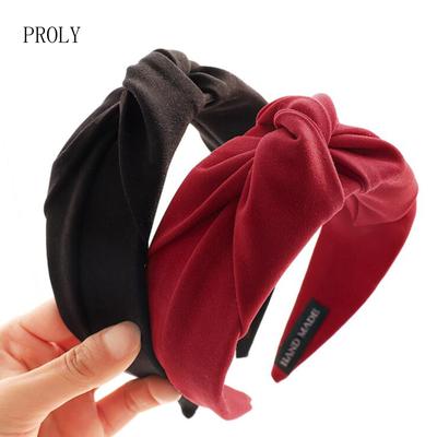PROLY New Fashion Women Headband Wide Side Autumn  Spring Turban Solid Center Knot Hairband Casual Hair Accessories