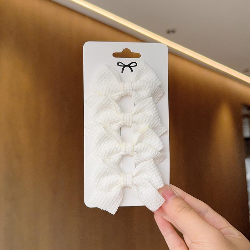 4PCS Soft Cotton Bow Hairpin Girl Sweet Plaid Design Hairpin Color Block Delicate Hairgripe Barrettes Kawaii Child Accessories