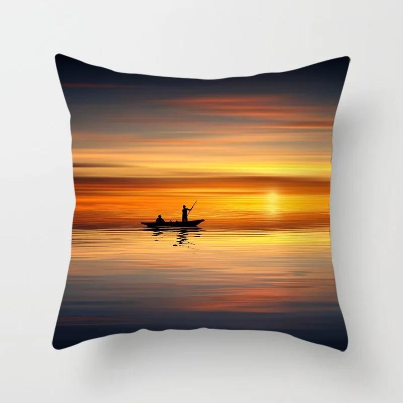 Luxury Home Decor Pillow Cover Car Living Room Sofa Cushion Cover Sunset Dusk Scenery Pattern Cushion Cover