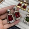 Vintage Design New Chinese Retro Olive Green Gemstone Trapezoidal Earrings Stud Earrings