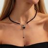 Salircon Vintage Black Heart Crystal Pendant Necklace Women Luxury Irregular Geometric Tassel Chain Choker Trendy Jewelry Gifts