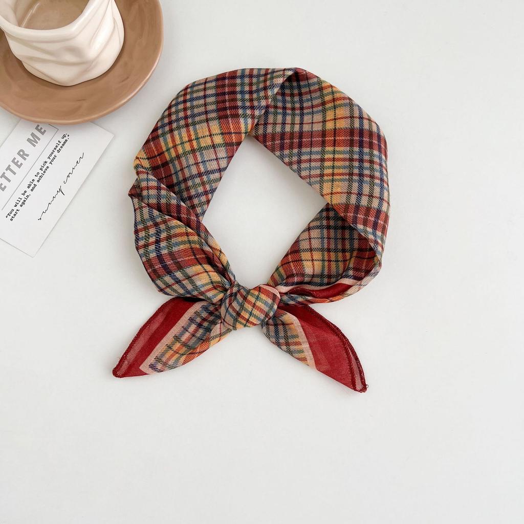 Japanese retro literary and artistic style 18 cotton and linen cashew flower silk scarf thin square scarf high-end fashion versatile accessories scarf