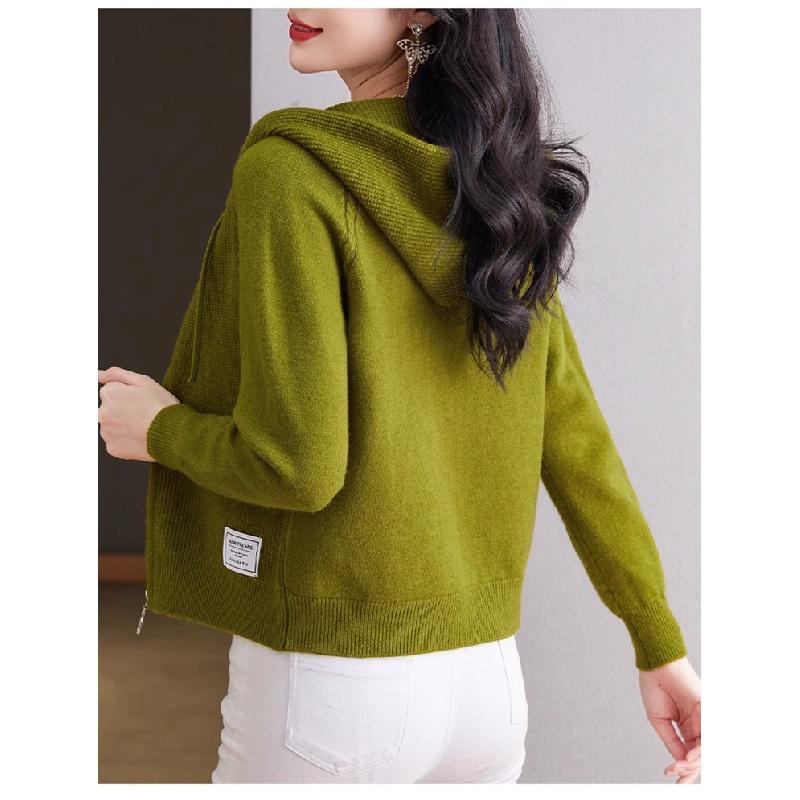 2026 New Knitted Women's Spring and Autumn Hooded Sweatshirt, Fashionable and Unique Sweater Cardigan, Mother's Coat