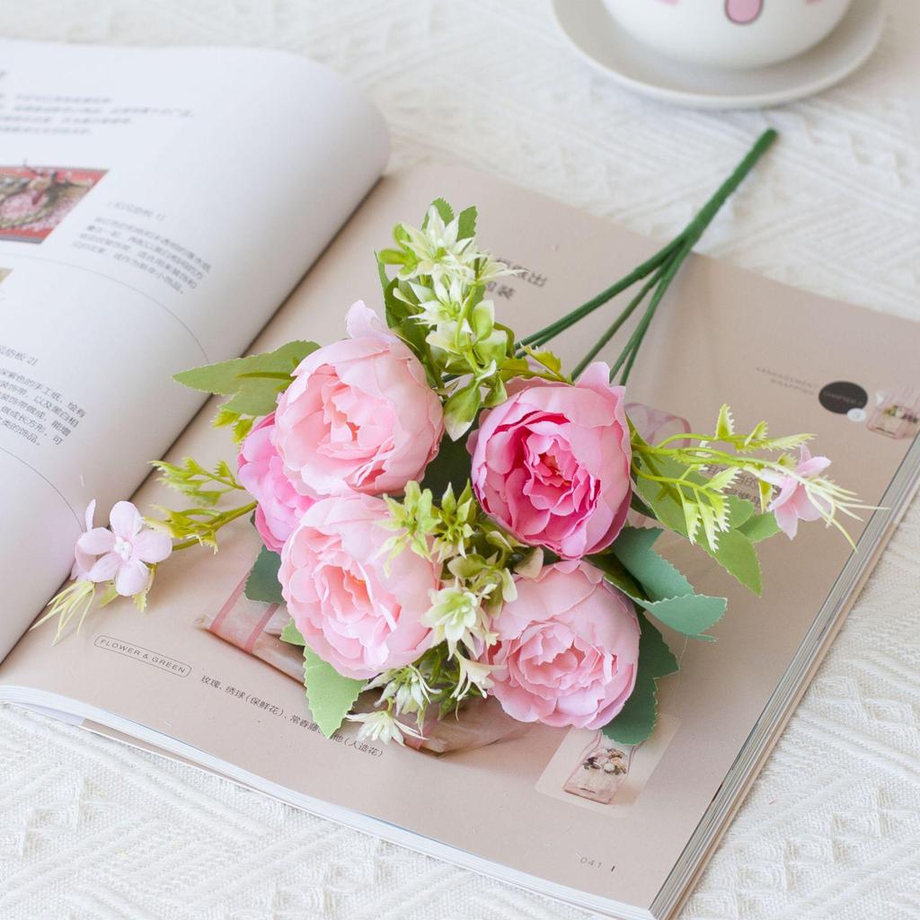 Nordic Peony Wedding Bouquet - Artificial 5-Head Peony for Home Decor