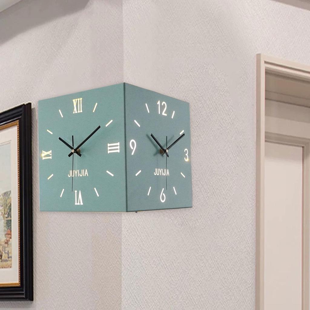 Corner Clock Iron Double Sided Corner Wall Clock With Light For Dining Room Living Room Office Construction Modern Silent Moveme