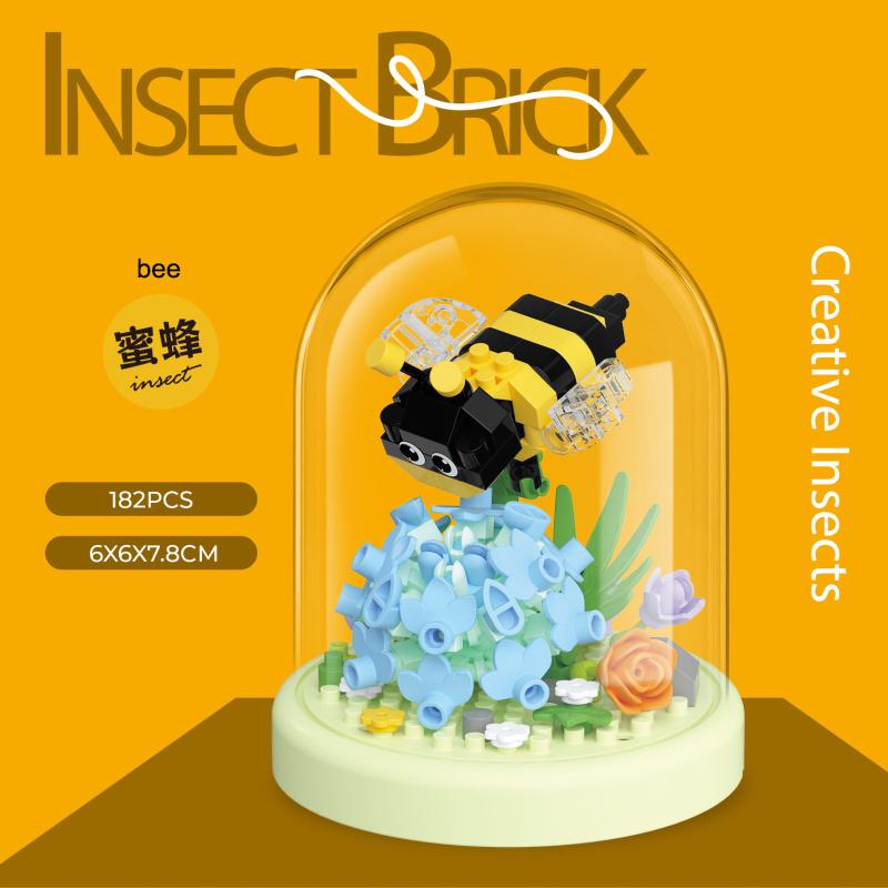 Miniatur-Insektenfiguren-Serie, Mikro-Bausteine, Lernspielzeug für Kinder, Blumenbausteine, Plastikspielzeug, Geschenke