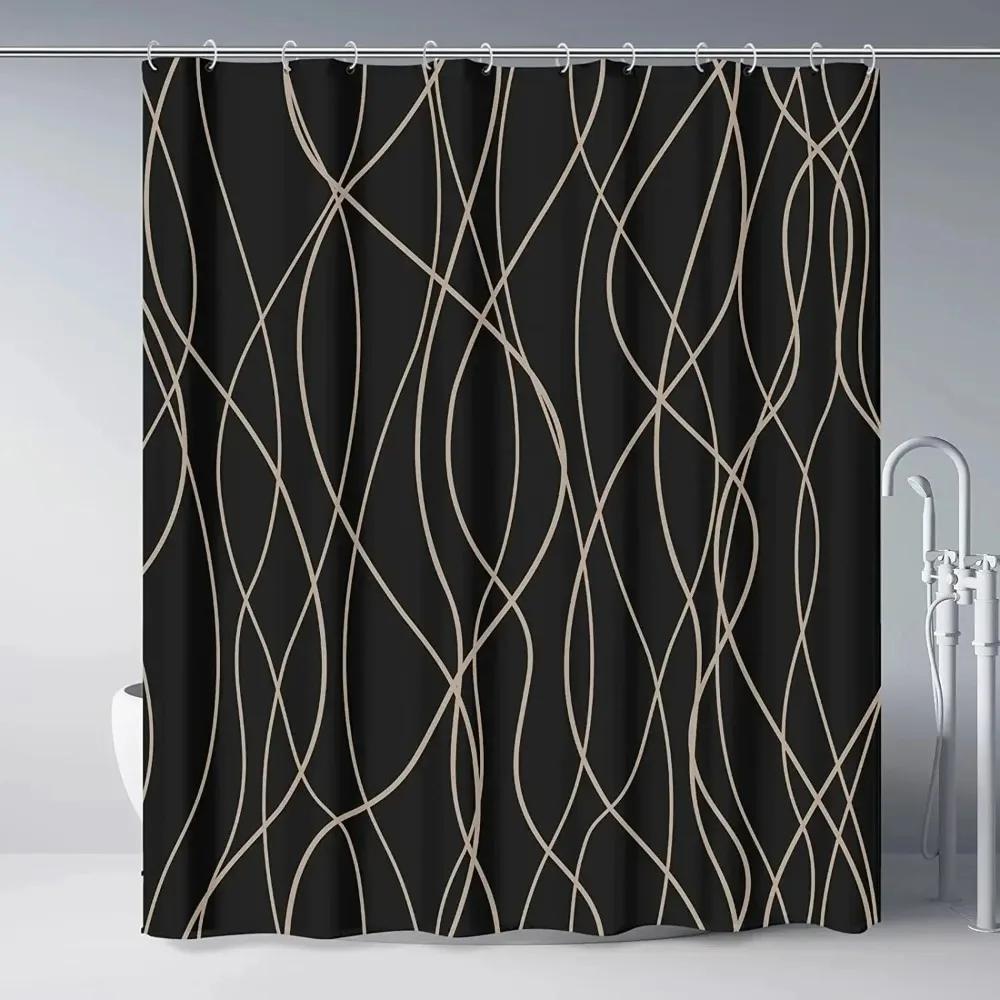 Creative Geometric Print Shower Curtains Red Black Gray Blue Simple Line Graphic Print Polyester Fabric Home Decor Bath Curtain