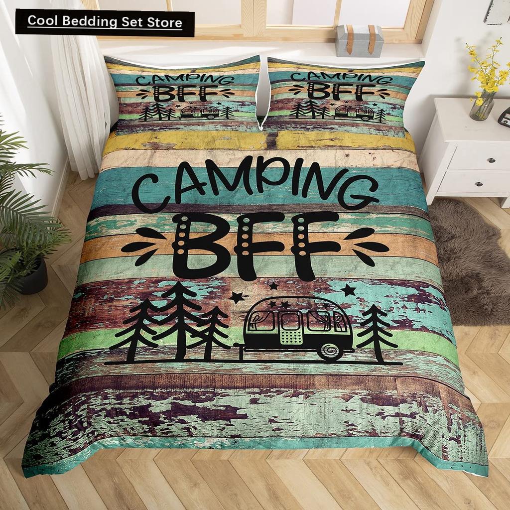 Camping Äventyr Kung Drottning Påslakan Utrustning Yxa Stock Sängkläder Set Lägereld Spade Täcköverdrag Polyester Täckeöverdrag