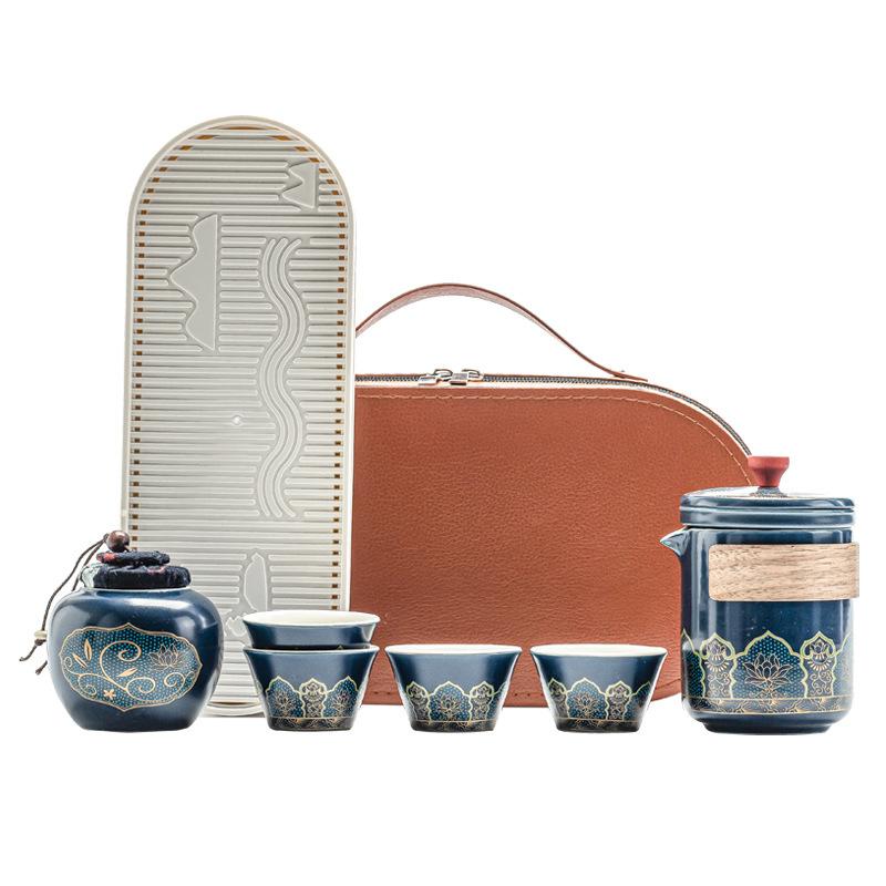 Travel Tea Set Portable Ceramic Kung Fu Outdoor Express Cup One Pot Three Cups Business Souvenir Small Gifts