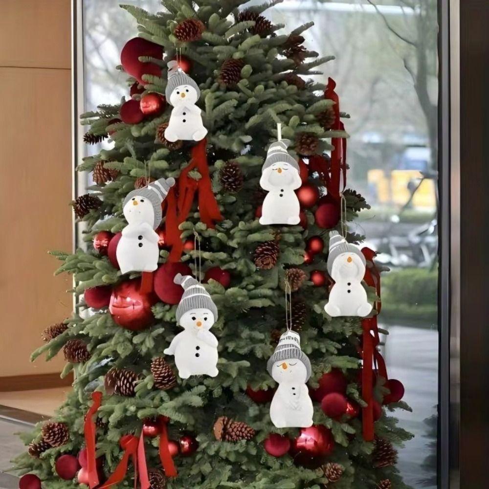 6Pcs Cute Snowman Christmas Tree Pendant Cartoon Snowman Decoration Pendants  New Year Party