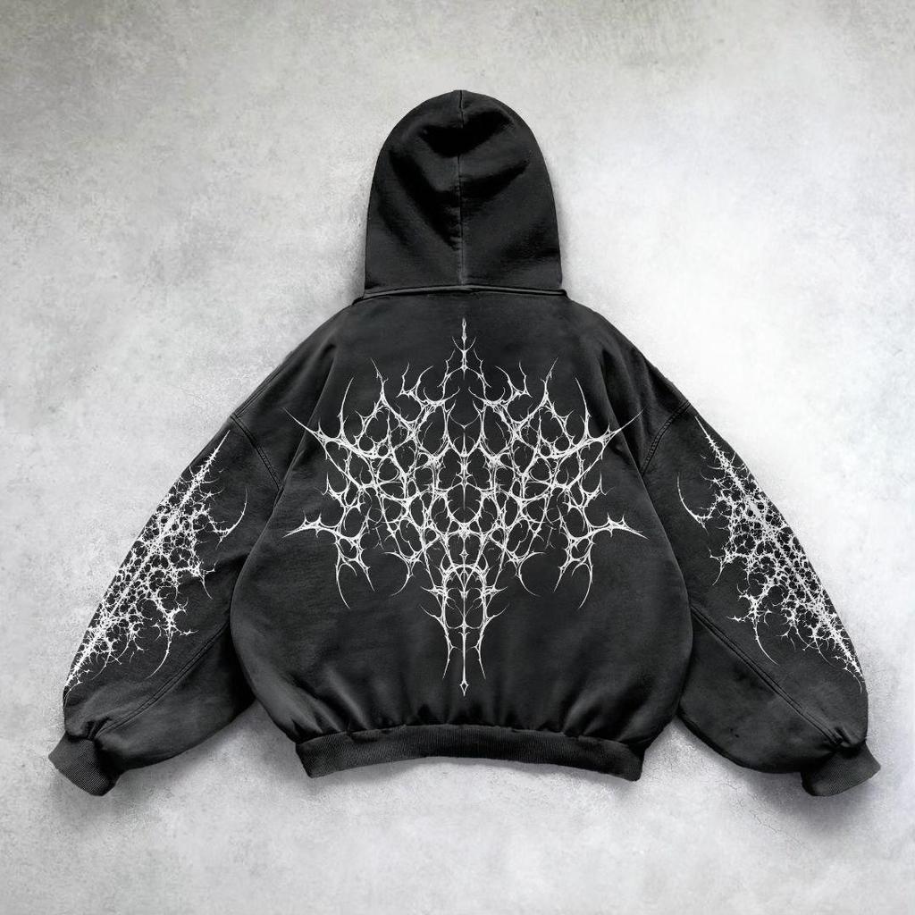 RogueWave Heavy Washed Man Hoodie Sweatshirt Y2k Gothic Clothes Retro Streetwear Pattern Women Pullover Casual Fashion for Men Harajuku