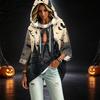 Women's Fashionable Three-Quarter-Sleeve Halloween-Printed Hooded Pullover