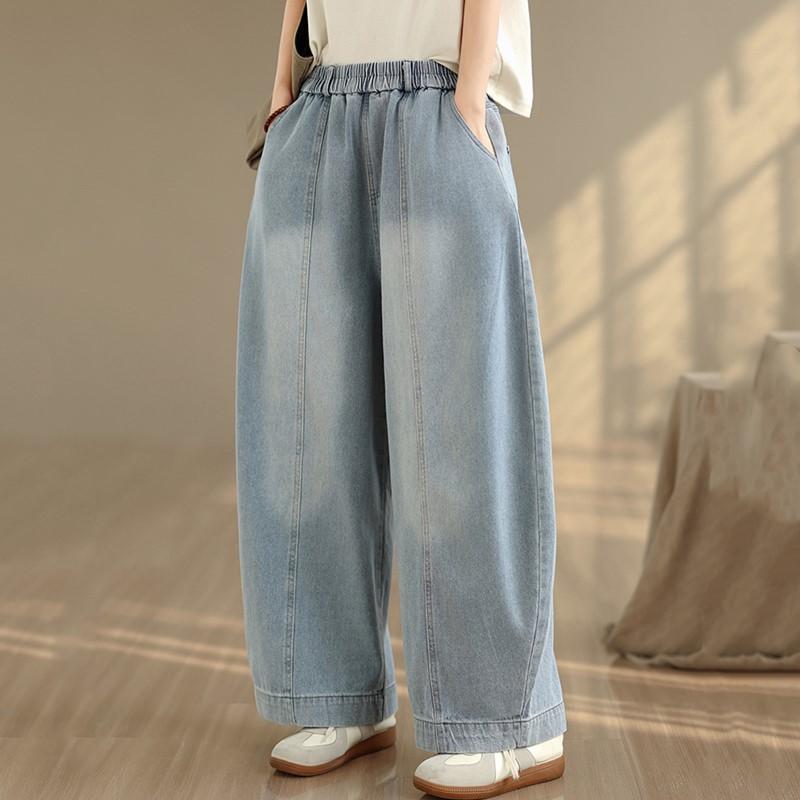 plus size Vintage high waist casual loose long Women spring summer autumn jeans denim wide leg Pants