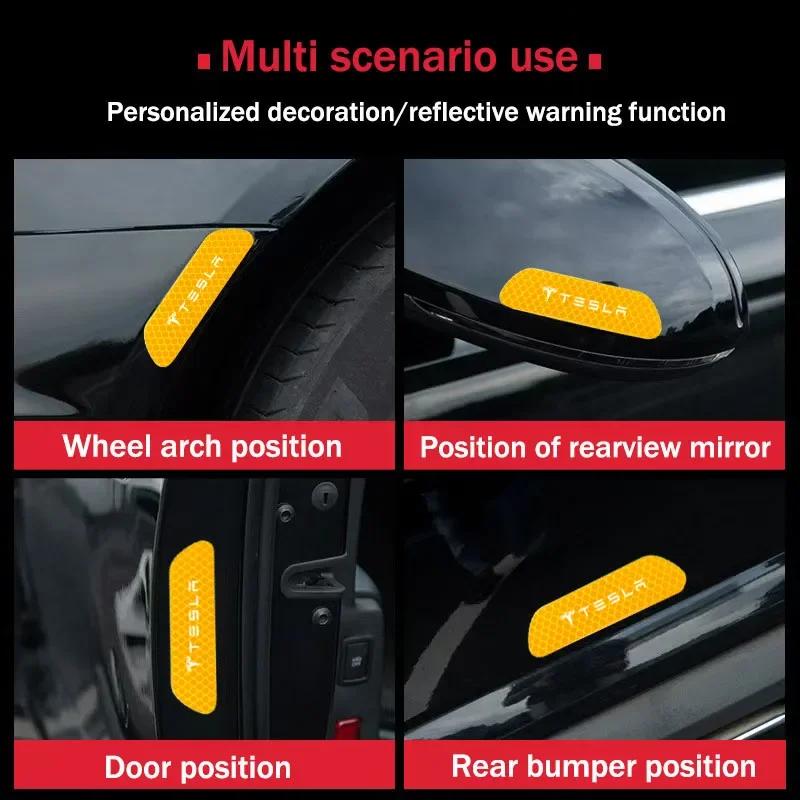 Car Sticker Tesla 4pcs Car Door Sticker Reflective Safety Warning Mark Decoration Decals For Tesla SpaceX Model 3 Y S Juguete Ro