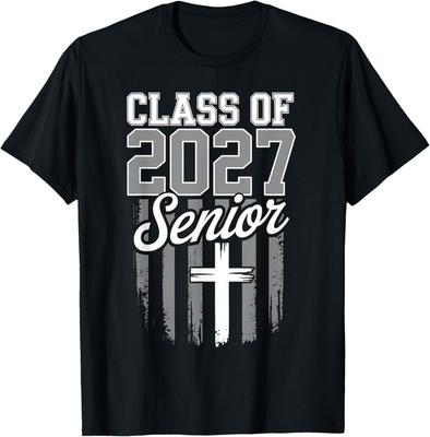 Senior Class of 2027 Christian American Flag 2027 Graduation T-Shirt