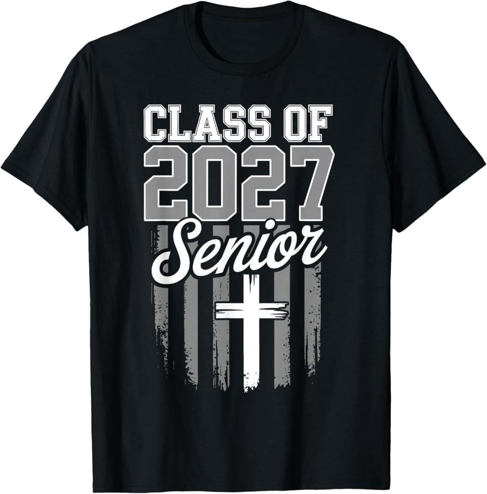 

Senior Class of 2027 Christian American Flag 2027 Graduation T-Shirt L