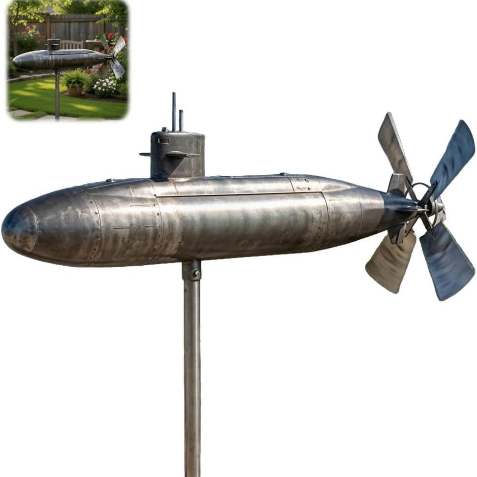 

Submarine Wind Spinner Metal Weather Vane Metal Submarine Kinetic Windmill Sculpture Outdoor Garden Yard Patio Lawn Decoration 1pc