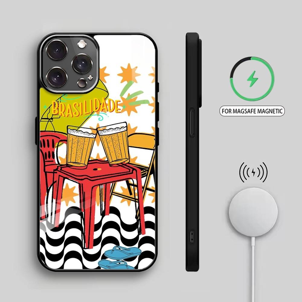 B-Brasilien-Themen-Illustration Handyhülle Für iPhone17,16,15,14,13,12,11 Plus,Pro Max Magnetisch Für Magsafe Kabelloses Laden