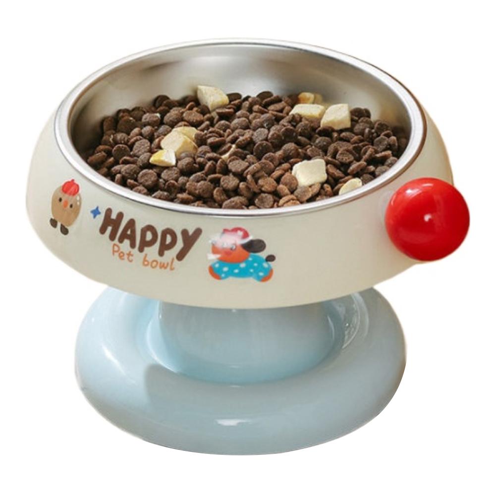 

Pet Bowl with Stainless Steel Inner Bowl, Non-Slip and Durable, for Small and Medium-Sized Dogs and Cats, Protects Cervical Spin белый