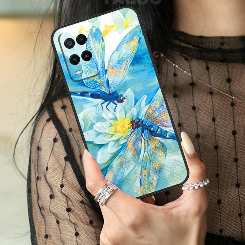 Luxury Dragonfly Case For Oppo A16 A76 A96 A17 A18 A60 A80 A40 A38 A58 A78 A98 A94 A74 A54 A15 A57 A77 A5 Pro