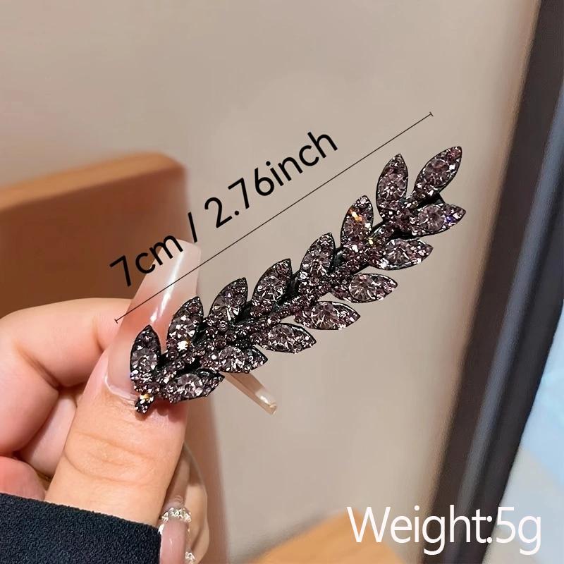 2PCS Fashion Of Sparkling Rhinestone Wheat Ear Leaf Duckbill Hair Clip,Exquisite Side Clip With a Straight Clip Hair Accessories