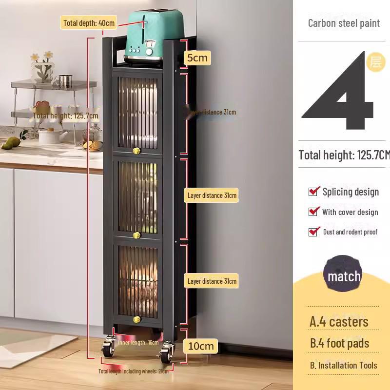 Kitchen Storage Cabinet with Microwave and Pot Rack