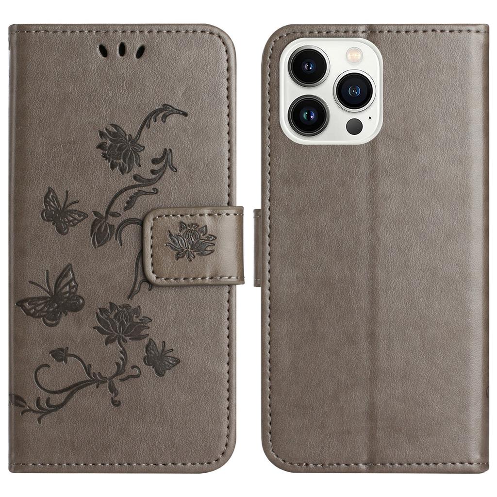 For iPhone 16 Pro Case PU Leather Wallet Phone Cover Butterfly Flower Pattern