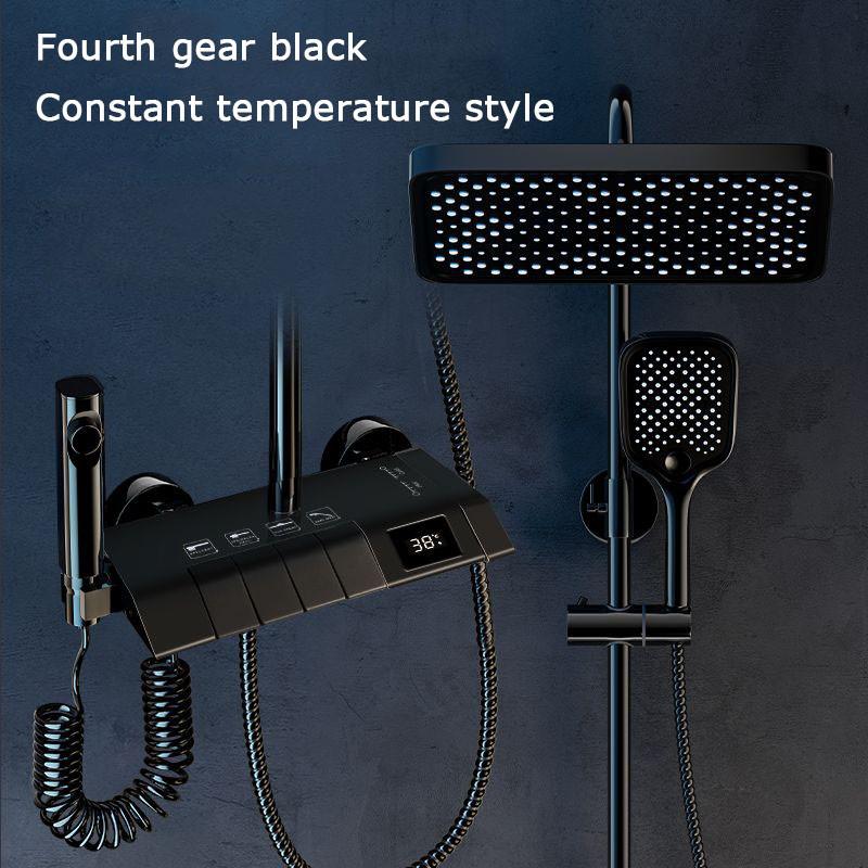 Brass 4 in 1 Square Key Button Switch Design Hot and Cold Shower Head Set with Mixer Faucet Digital Display Shower Set