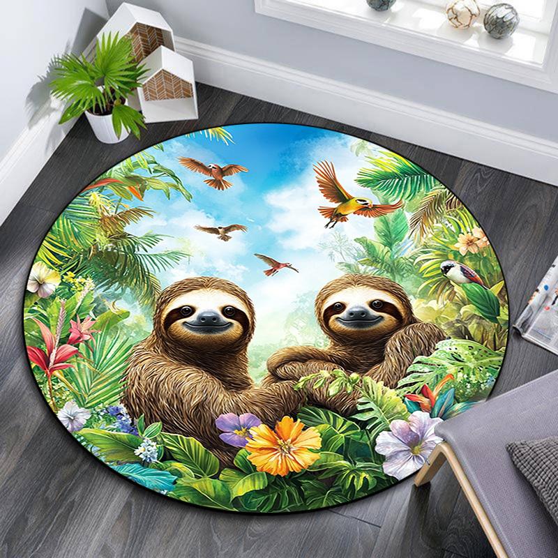 Sloths Round Area Rug,Carpet Rug for Living Room Bedroom Sofa Playroom Decor,Non-slip Floor Mat