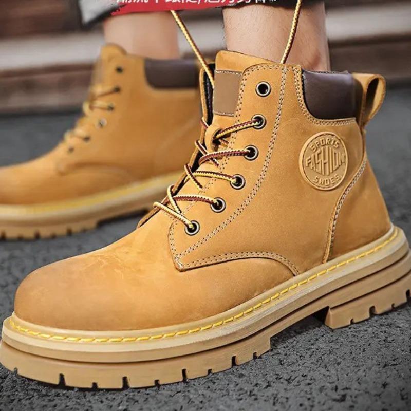 Martin Boots Men's 2 Leather High-top Rhubarb Boots, Winter Workwear Plush Cotton Shoes, Men's Snow