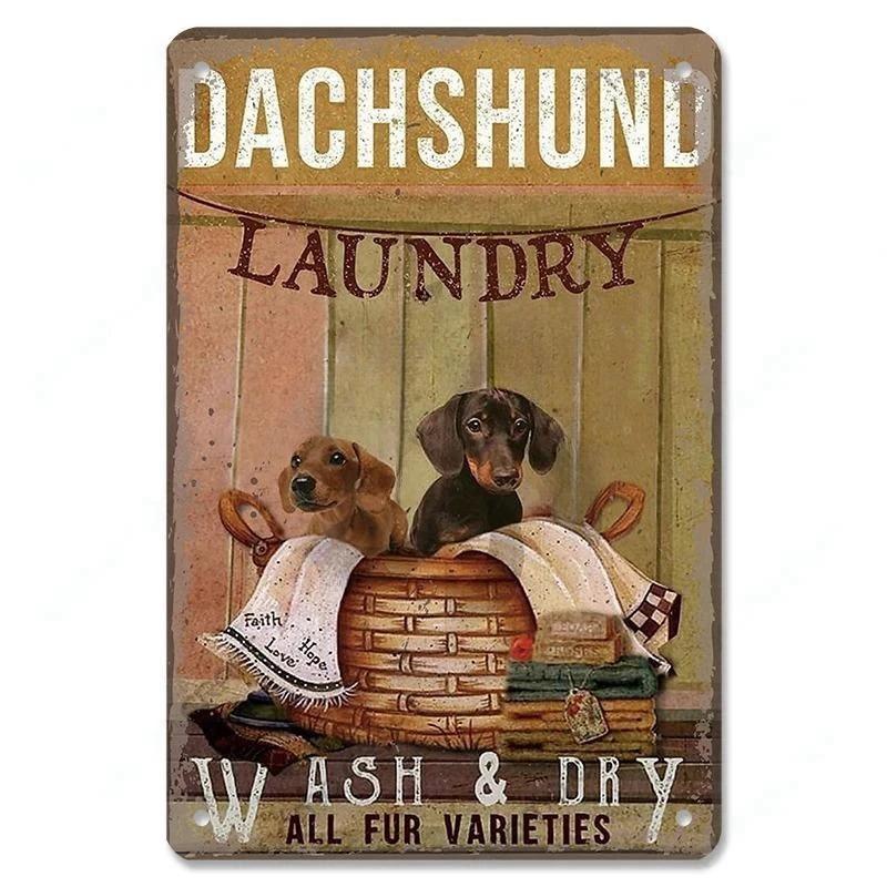 Pôster Vintage Cachorros Fofos de Estimação Placas de Metal de Estanho Dachshund Bulldog Placa de Metal Para Jardim Cafeteria Cozinha Decoração de Arte de Parede para Casa