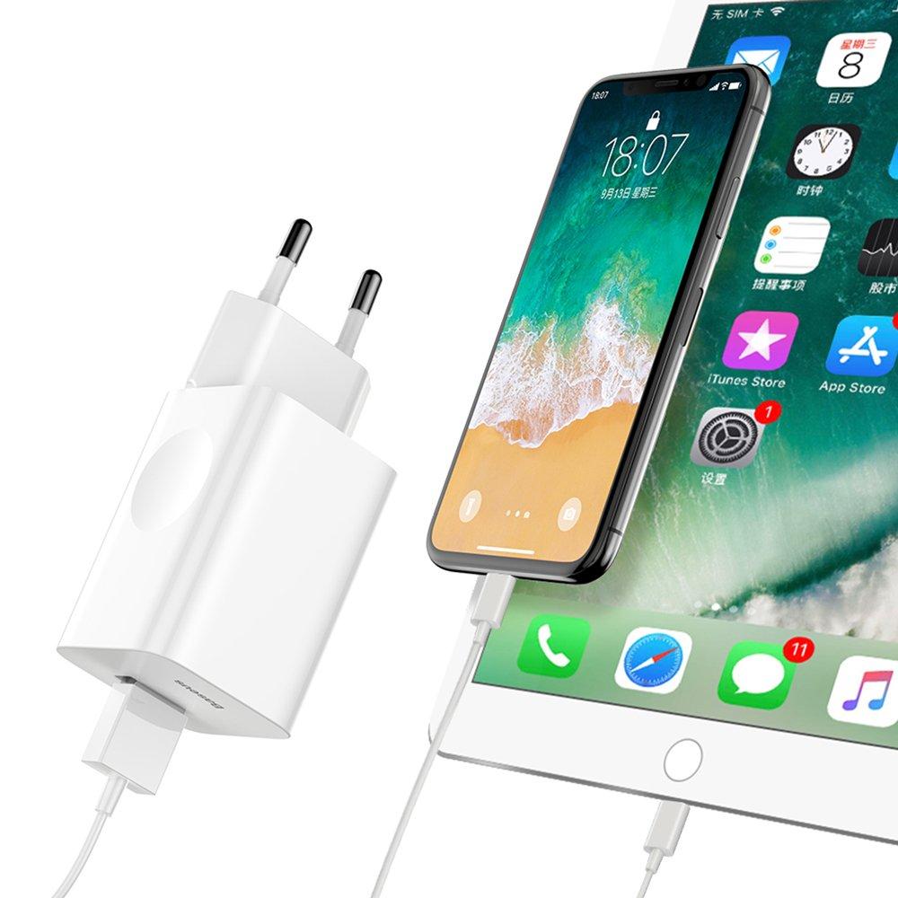 Wall charger power supply for USB Quick Charge 30 cable white
