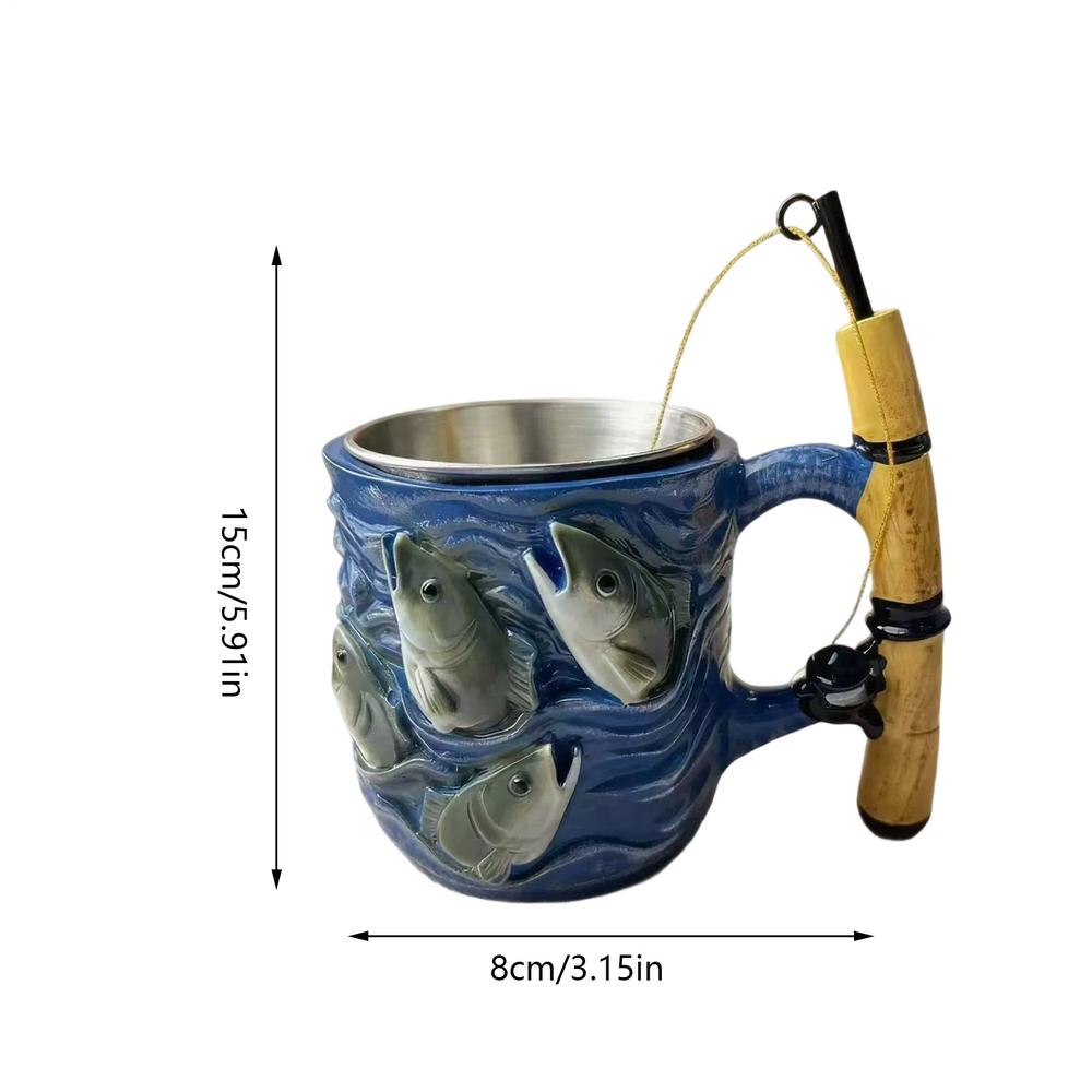 

Travel Mug Fishing Theme Drinkware Cup Funny Fishing Rod Tea Mug For Juice Latte Tea Beer Father Boyfriend Grandfather Uncle 200ml синий