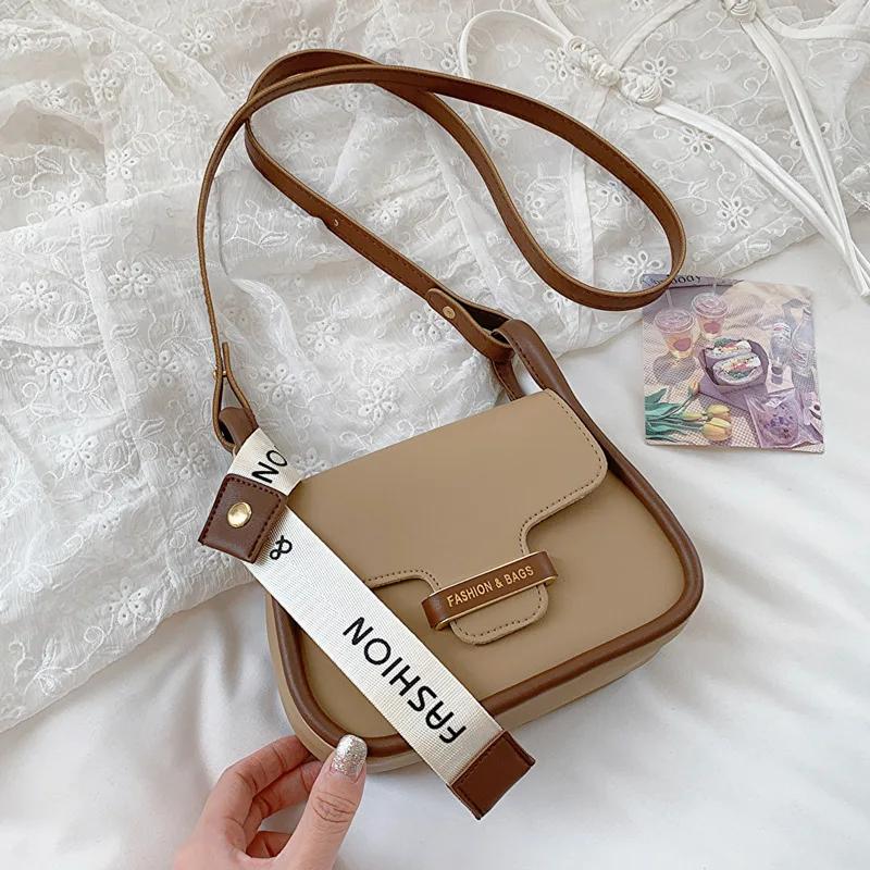 Contrasting Saddle Crossbody Bag for Women Versatile Shoulder Bag Feminine Fashion Retro Designer Luxury