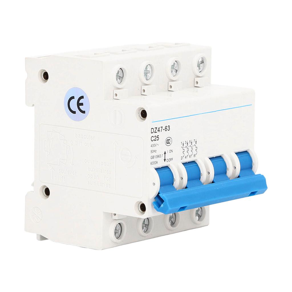 Miniature Circuit Breaker 4P Residual Current Isolator DIN Rail Mount AC 400V 25A