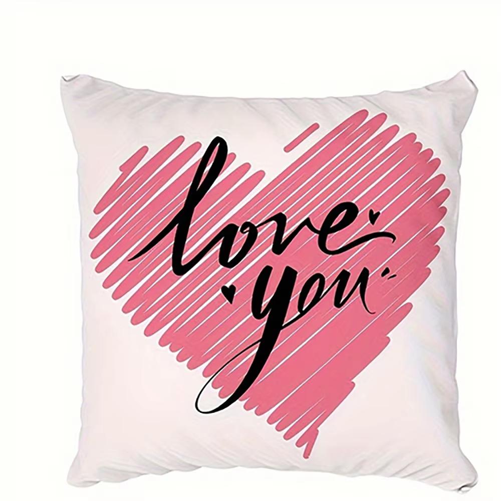 Love You Heart-Shaped Pillowcase - Decorative Cushion Cover, Suitable for Sofa, Car & Bedroom